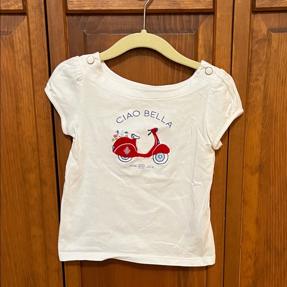 Janie and Jack White Tee with Red Scooter Design | Sz. 2T